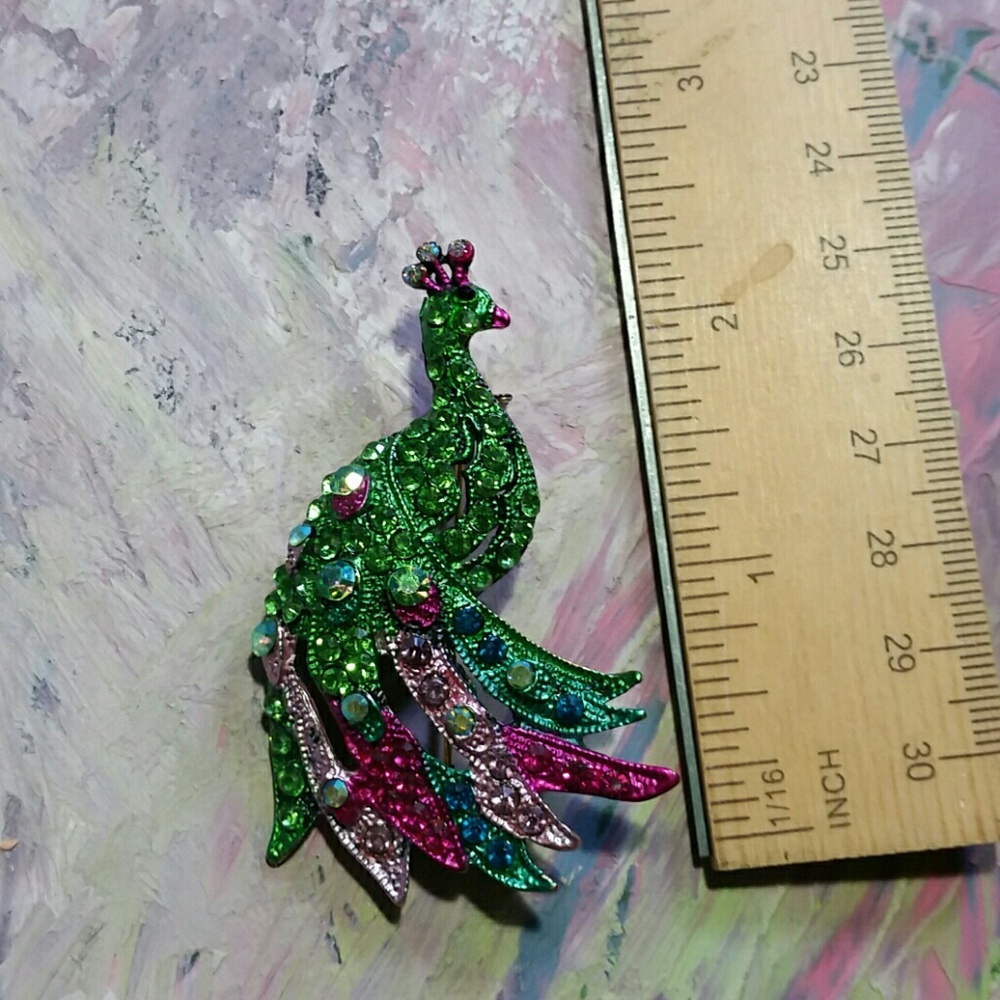 5/$20 - Rhinestone Peacock Brooch - Picture 5 of 5